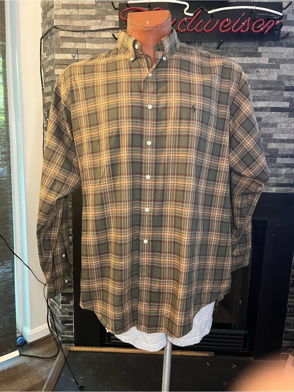 Ralph Lauren Men's Plaid Button-Down Shirt in Olive Green